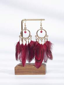 1 Pair Retro Feather Fashion Earrings, Suitable For Daily Outfit - Multicolor - View 7