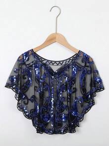 1 件女式正装闪亮斗篷，带亮片装饰，水滴形，串珠流苏细节配饰女士情人节