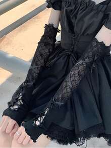 1对Y2K芭蕾舞风格蕾丝袖套：防晒，可DIY，适合洛丽塔和JK风格，保暖手臂+冬季装备+手套+熊+圣诞节 - 黑色 - 查看 5