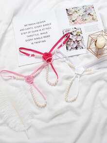 Quần lót nữ gợi cảm đính hạt ngọc trai giả, vòng trong suốt, họa tiết hoa, trang trí hoa, vật dụng thiết yếu cho bữa tiệc riêng tư, Giáng sinh, Năm mới 2026 - Màu Hồng Tươi - Xem 6