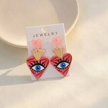 一对可爱浪漫的心形亚克力大眼睛吊坠耳环，送给女性的礼物，适合音乐节、度假、派对等场合。 - 粉色 - 查看 7