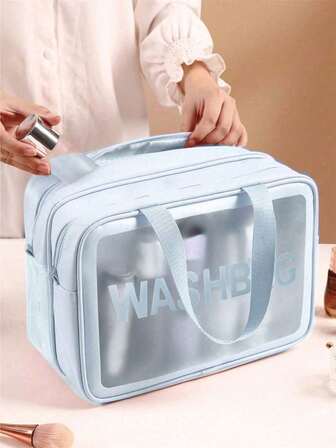 时尚女士便携式化妆包，双层哑光干湿分离洗漱包，旅行化妆品收纳包，美容包，化妆包，化妆品整理包，洗漱包，游泳健身包，男女通用洗漱包，旅行化妆包，宿舍必备，返校行李箱，女学生化妆整理包，礼物，女士礼物，圣诞礼物，女士礼物创意