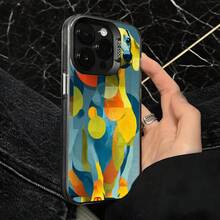 Funda de Teléfono Diseño de Arte Abstracto Azul Amarillo Naranja para iPhone 14 13 12 11 Pro Max y  Galaxy S23 S22 S21 Plus Opción de Regalo Ideal para Todas las Temporadas - Negro - Ver 4