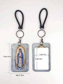 1pc ABS Black Rope Jesus & Virgin Mary Pattern Fashion Personalized Keychain Pendant, Bag Charm, ID Card/Work Card/Meal Card/Water Card Holder - Multicolor - View 5