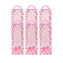 草莓/城堡图案纸盒，6个装和12个装，带透明窗口提手，礼品盒，甜美可爱风格，粉色草莓/城堡图案，长方形透明窗口，适合情人节/生日/派对等场合。 - 彩色 - 查看 3