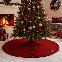 1 pieza Falda para árbol de Navidad de 24/36/48 pulgadas, de lujo y estilo retro en color borgoña, tejida a mano. Cojín suave y firme para el piso que aporta un encanto elegante y rústico ideal para la decoración navideña familiar, el ambiente festivo, la decoración del hogar, los regalos de Navidad y la decoración de invierno.