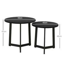 Set Of 2 HOMCOM Coffee Tables, Round Side Tables, Coffee Tables With Steel Frames, Modern Design Sofa Tables, For Living Room, Load Capacity Up To 35 Kg, Black - Black - View 3