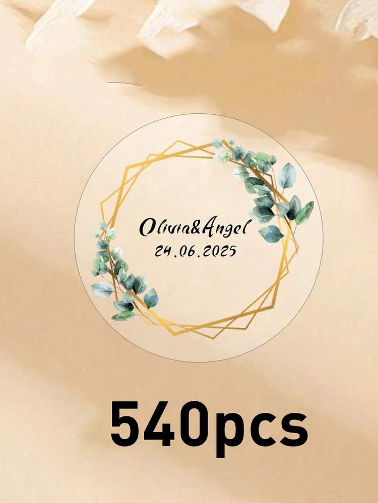 54-540 piezas Etiquetas de boda personalizadas transparentes, pegatinas de regalo de boda personalizadas con diseño de hojas verdes, pegatinas con nombre y fecha personalizados, pegatinas de círculo transparente de PVC resistente al agua personalizadas, ornamentales, elegantes, adorables, personalizadas, 4x4cm, pegatinas para botellas de agua, para cajas de almacenamiento, esposa, colega, familia, para regalos únicos para aniversario, Día de San Valentín, etiquetas de fiesta de boda, amor eterno - Estilo A - Añade 5
