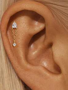 1件925纯银长方形耳钉，扁平耳软骨穿刺饰品，适合日常佩戴、婚礼、派对、订婚、周年纪念、情人节及其他场合。 - 金色 - 查看 2