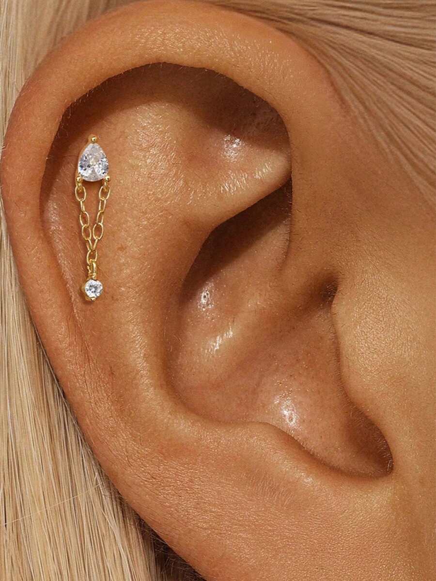 1件925纯银长方形耳钉，扁平耳软骨穿刺饰品，适合日常佩戴、婚礼、派对、订婚、周年纪念、情人节及其他场合。