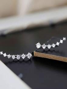 1 đôi/2 chiếc khuyên tai kẹp vành tai bằng bạc sterling 925 tinh tế, đính đá Cubic Zirconia sáng bóng, thích hợp cho cô dâu và đám cưới. - trắng - Xem 16