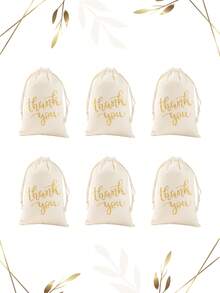 6个金色感谢抽绳礼品袋，金色感谢图案，可重复使用，带抽绳，适用于感恩节、生日、婚礼派对礼品包装、新娘送礼会、婴儿送礼会礼品包装、糖果礼品袋、感谢礼品袋、小礼品袋、生日派对礼品袋等。 - 白色 - 查看 2