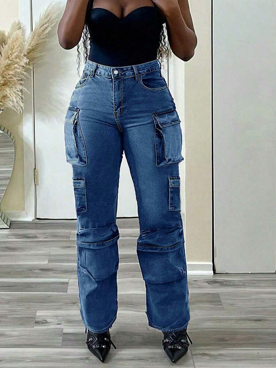 Women's Jeans, Y2K Style Women's Wear, High Street Straight Leg Jeans, Women's Fashion Y2K Loose Straight Leg Workwear Jeans, Mid Waist Workwear Pants Valentine Outfits For Women,Jeans De Mujer,Jeans >Pants, All Year Round, With Multiple Pockets Design, Religion>Clothes, Suitable For Going Out, Cocktail Parties, Parties, Christmas, Nightclubs, Banquets, Film Festivals Cinema, Ball, Cocktail Party, Bar, Wedding, Graduation Ceremony, Homecoming, Birthday Party, Rebellious Girl, Holiday Theme Party, Out Dress, Streetwear, Fashion Show, Date, Valentine 's Day, Out Work University, School Village, Concert, Street Girl, Girl, Country Outfits Women, Out Best Women Ladies' Vacation Clothing, Country Concert Outfit,New Years Outfit Women - 寶藍色 - 查看 1