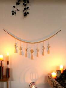 1 món đồ trang trí treo tường hình trăng khuyết bằng gỗ đính hạt, phong cách Boho trang trí nhà cửa cho phòng khách và phòng ngủ, tranh treo tường hình chu kỳ mặt trăng huyền bí, nghệ thuật trang trí tường hình ngôi sao và mặt trăng tua rua phong cách Bohemian. - Nhiều màu - Xem 10