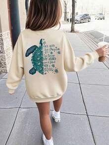 1 hanorac casual cu imprimeu pentru fete, cu guler rotund, îmbrăcăminte pentru studenți, mânecă lungă, toamnă/iarnă - Caisă - Vizualizare 1