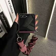 Ins Hot Dark Purple Explosion Pattern Phone Case With Wrinkled Elasticity Hand Strap Compatible With Samsung Galaxy ZFlip7 Z Flip6 ZFlip 5 Back Cover - Purple - View 1