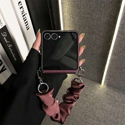 Ins Hot Dark Purple Explosion Pattern Phone Case With Wrinkled Elasticity Hand Strap Compatible With Samsung Galaxy ZFlip7 Z Flip6 ZFlip 5 Back Cover