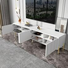 Black And White TV Unit Measuring 190 Cm (W) X 38 Cm (D) X 48 Cm (H) With Gold Table Legs. - White - View 4