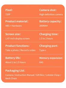 1.47" IPS HD Flip-Up Thumb Camera LK-027 . 180° Flip Screen . USB Charging . Multi-Beauty Filters . Backlight . Capable Of Filming Cinema-Grade Vlogs . Comes With 32GB Memory Card . Multiple Color Options - Multicolor - View 12