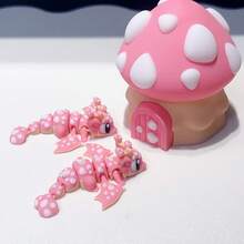 1set/2pcs 3D Printed Mushroom House + Mushroom Dragon Model Table Decoration Sculpture Table, 3D Printed Movable Articulated Animal Table Simulation Model, Stress-Relieving Creative Festival Gift Table Gift - Multicolor - View 8