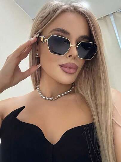 1 pieza Gafas con marco metálico geométrico pequeño, gafas de estilo para salidas de moda