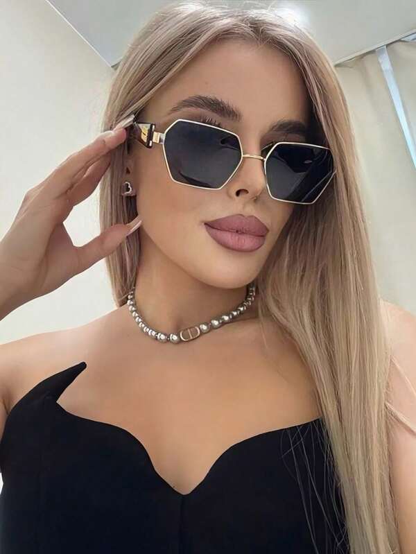 1 pieza Gafas con marco metálico geométrico pequeño, gafas de estilo para salidas de moda