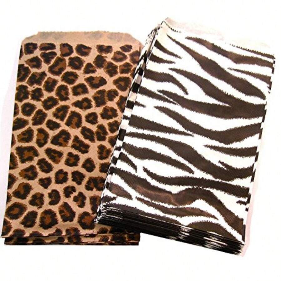 D50 Qty 5" X 7" Leopard And Zebra Combo Print Flat Plain Paper Gift Bags Or Patterned Decorative Bags For Cookies Merchandise Pens Party Favors Showers Holidays Events And Gifts - 如圖 - 查看 1