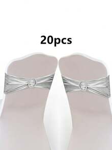 2pcs/10pcs/20pcs High Quality Shiny Silver Spandex Bowknot Elastic Chair Sash, Suitable For Home, Hotel, Party, Wedding, Birthday, Metal Chair Back Bow Ribbon - Silver - View 10