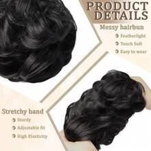 Messy Bun Hair Piece Hair Bun Wavy Curly Scrunchies Chignon Ponytail Hair Extensions Fake Hair Bun Extensions Synthetic Tousled Updo Hairpieces For Women(Black),Black - Black - 查看 5