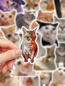 50张猫咪表情包贴纸，适用于笔记本电脑、手册、手机壳等，趣味装饰贴花 - 彩色 - 查看 8