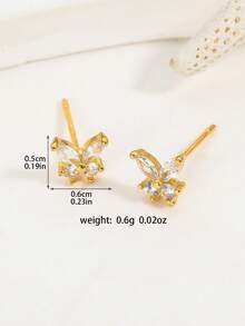 一对独特的蝴蝶耳夹耳环，不对称星月设计，镶嵌精致锆石，优雅女士耳环 - 彩色 - 查看 4
