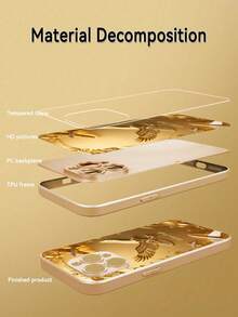 1pc Customizable Personalized Text With Luxury Gold Eagle Design Tempered Glass Phone Case, Compatible With Iphone 17 Pro Max/17 Air/16 Plus/15/17/13/12/11/XS Max/6 7 8 Plus, S25 Edge/S20/24 Plus/S23 FE/S21 Ultra, Fashion High-Definition Printing, Decorated With Gorgeous Gold Floral Pattern And Gold Aircraft Element, Best Gift For Friends, Classmates, Girlfriends, Brothers, Family - Gold - View 5