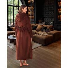 Bata de mujer, bata de baño larga de peluche con capucha, batas con capucha para mujeres talla grande, 31371250 - Marrón Chocolate - Ver 5