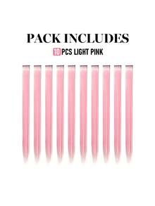 10pcs Pink Colored Clip-In Hair Extensions, Suitable For Women - Perfect For Daily Wear, Parties, Role-Playing And Cosplay - Straight Hair Extensions, Ombre Color - Y2K Style, Princess Party Colored Straight Hair Extensions, Clip-On Halloween Hair Accessories, 22 Inches - Pink - View 9