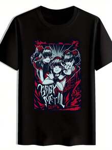 BABYMETAL Herren Grafik-T-Shirt - Heavy-Metal-Band-Kunstdruck Mit Lebhaftem Rot-Blau-Design, Rundhals Kurzarm Sommer-Tee, Maschinenwaschbares Rockmusik-Inspiriertes Oberteil, Musikfan Bekleidung, Kühnes Design, Langlebiger Druck - Schwarz - Übersicht 6