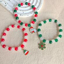 3pcs/Set Cute Glass Bead Santa Claus, Snowflake, Christmas Tree Elastic Beaded Bracelet, Suitable For Men And Women To Wear For Christmas - Santa Claus + Christmas Tree + Snowflakes - View 1