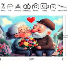 1pc Polyester Grandparents' Love Background Cloth, Romantic Couples Celebration Banner, Multipurpose Event Wall Decor, No Power Needed, Suitable For Weddings, Engagements, Valentine's Day, And As A Photography Studio Booth Decoration. - Multicolor - View 3