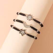 2pcs/3pcs Set Fashion Woven Luminous Heart, Sun & Moon Bracelets, Minimalist Couple/Friendship Jewelry Set, Glow-In-The-Dark Lucky Knot Bracelets - Multicolor - View 3
