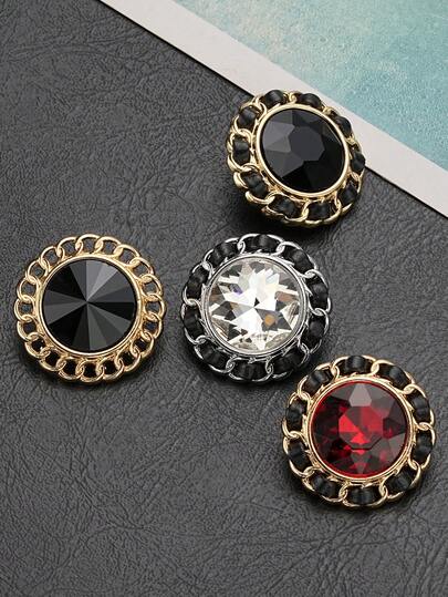 3pcs/Set Black Cord Edged Crystal Rhinestone Metal Buttons, Fashionable Decoration For Autumn/Winter Coats, Sweaters, Suits, Uniforms, DIY Sewing Accessories