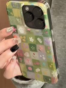 1 elegante funda para teléfono, no incluye cordón ni soporte. Bonita funda suave para teléfono con diseño de conejo floral a cuadros verdes, compatible con 17 Pro, 17 Pro, 17, 16, 15, 14, 13, 12 Pro, 11. - Cachorro de flor - Ver 3