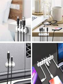 White Flexible Cable Organizer For Office Desk, High-Strength Plastic Material With Adhesive Backing And Adjustable Arm, Includes Cable Holder For Organizing Office Desk Cables, Easy Installation - Multicolor - View 5