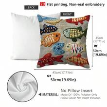 TOPSSCTR 1 件 2D 平面印花活力鱼非刺绣抱枕套 - 柔软涤纶，彩色设计，带有红色、蓝色、橙色和绿色的鱼，可机洗，45x45 厘米，非常适合卧室、客厅、沙发、农舍装饰（不含垫子）