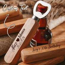 Custom Engraved Wooden Wine Bottle Openers And Beer Bottle Cap Openers Wedding Gifts Personalized Wooden Handle Openers, Holiday Gifts, Christmas Gifts, Wedding Supplies - Beige - View 12