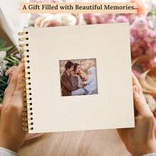 8 X 8 Inch Scrapbook Photo Album Linen Cover, Hardcover Kraft White Pages Memory Book, For Travel Wedding Guest Book Christmas Baby Shower (20 Sheets/ 40 Pages,Beige) - 米色 - 查看 4