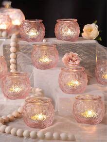 Bộ 6/12 chân nến màu hồng, chân nến tealight thủy tinh màu hồng, thích hợp trang trí bàn tiệc cưới, tiệc cô dâu, tiệc trà phong cách Boho, quà tặng tiệc cưới, trang trí nhà cửa, trang trí tiệc màu hồng, Ngày Valentine. - Hồng - Xem 2