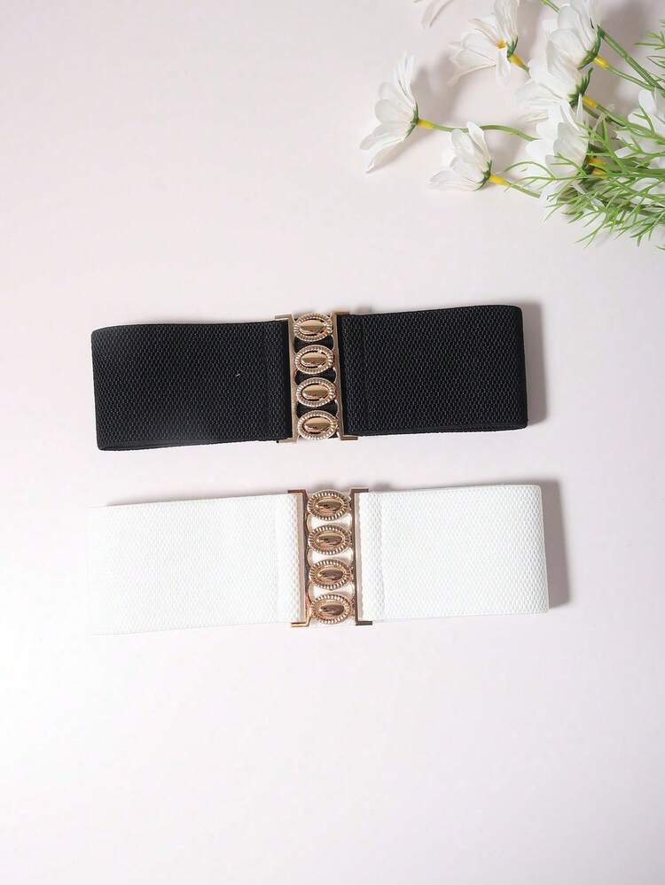 2 piezas Cinturón elástico de cintura sólida, diseño ancho, adecuado para que las mujeres lo usen en verano, otoño y de vuelta a la escuela - Multicolor - Añade 7