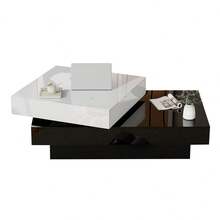 Cylindrical Coffee Table 60 X 60 X 35.1, 360° Rotating Tabletop, Freely Rotating Living Room Table, Three-Tier Sofa Table, 3 Storage Surfaces, Recommended Total Load Capacity Of 30 Kg, Wicker With Storage Space - White+Black + Particle Board - View 2
