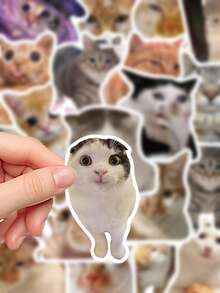 50张猫咪表情包贴纸，适用于笔记本电脑、手册、手机壳等，趣味装饰贴花 - 彩色 - 查看 9