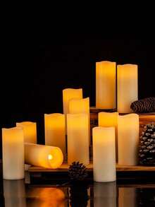 [Weddings & Festivals] 12-24 Ivory Electronic Candles, Available In 4 Sizes (5.5cm Width, 10/12/15/17.5cm Height), With Remote Control, Timer, Brightness Adjustment, And Blinking Effects. Suitable For Lighting Decorations, Home Décor, Festivals, Weddings, Novelty Lighting, And Candlelight Dinners. - 杏色 - 查看 4