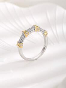 1枚时尚简约18K镀金铜锆石戒指，适合女性日常佩戴和节日礼物 - 彩色 - 查看 3